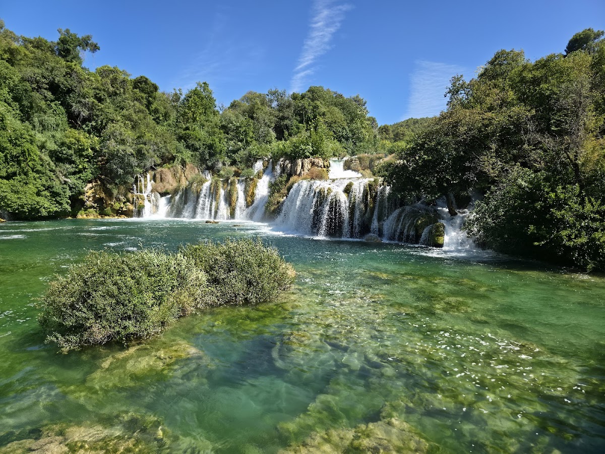 Krka National Park waterfalls cascading into swimming area